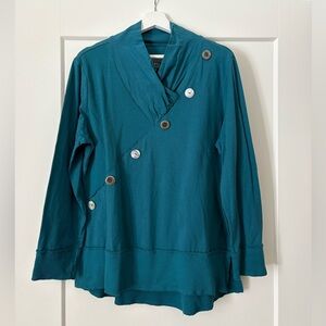 Neon Buddha Turquoise Button-Detail Tunic Top